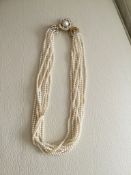 Vintage Faux Pearl Bead 8 Strand Necklace With Ornate Clasp