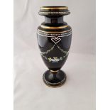 Antique Black Glass Vase with Floral Swags