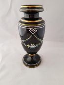 Antique Black Glass Vase with Floral Swags
