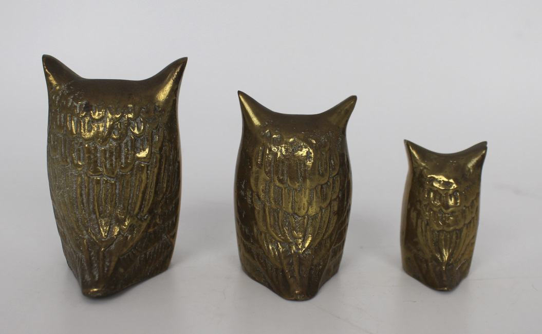 Set of 3 Vintage Graduated Brass Owls - Image 2 of 3