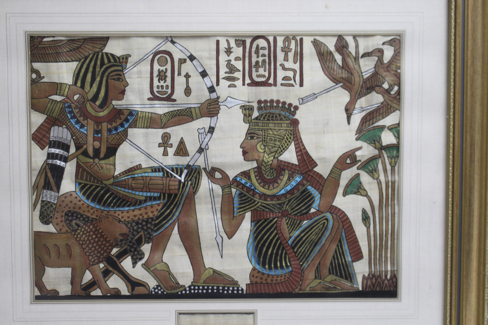 Egyptian Painted Papyrus Artwork Set in Gilt Frame - Image 2 of 3