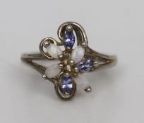7 Stone Flower Form Opal Silver Ring