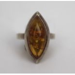 Oval Amber Set Silver Ring