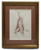 Fine Red Chalk Male Nude Set in Gilt Frame