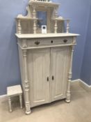 Painted French Style Pine Cabinet With Ornate Mirrored Top