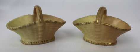 Pair of Miniature Royal Worcester Blush Baskets 1916