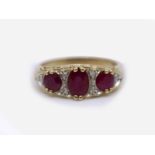 Three Stone Ruby & Diamond 9ct Gold Ring