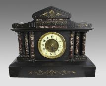 High Victorian Inlaid Black Marble Palladium Mantle Clock