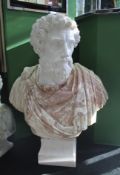 Carved White & Rouge Marble Bust of Marcus Aurelius