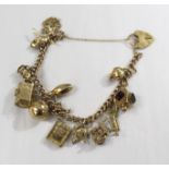 9ct Gold Vintage Charm Bracelet with 14 Charms