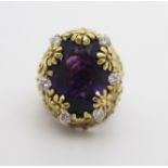 Amethyst & Diamond Fancy Openwork Flower Ring