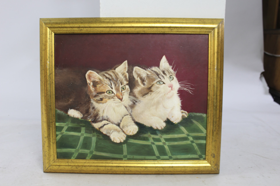 Kittens Painting Oil on Board