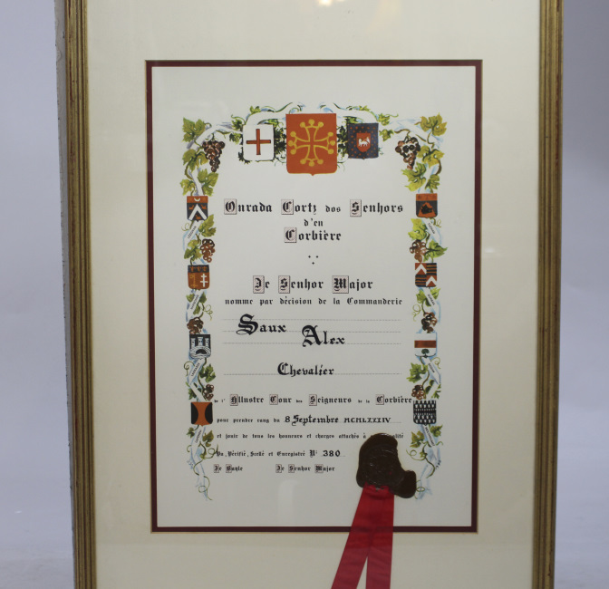 French Chevalier Certifcate Impressed Wax Seal Framed - Image 3 of 3