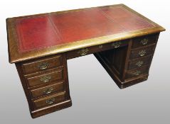 Oak Leather Topped Pedestal Desk c.1900