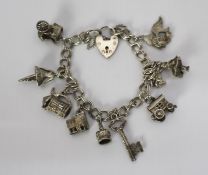 Vintage Silver Charm Bracelet with 11 Charms
