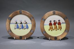 Pair of Hand Painted Copper Chargers Probably Russian