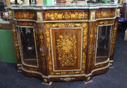 Marble Topped Marquetry Credenza Side Cabinet