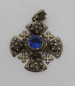 Medieval Style Silver Cross Set with Blue Stone