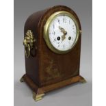 French Mahogany Brass Inlaid Mantle Clock c.1900 by Marti