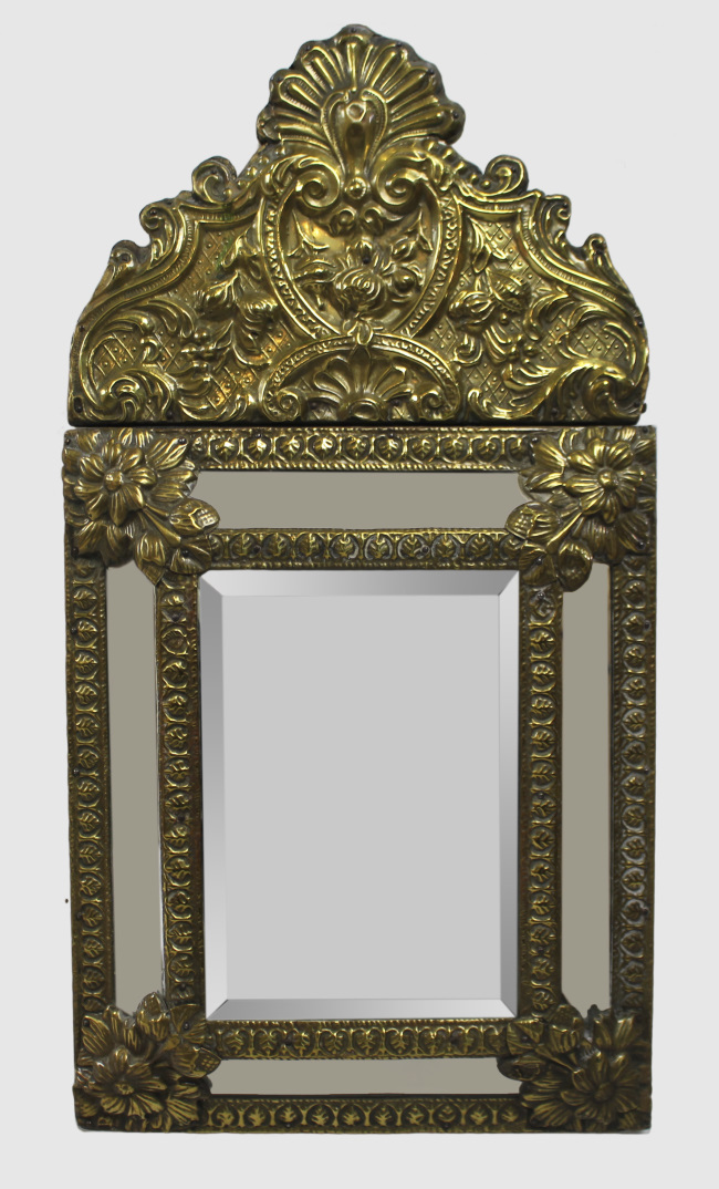 Small 19th c. French RepoussŽ Brass Cushion Mirror