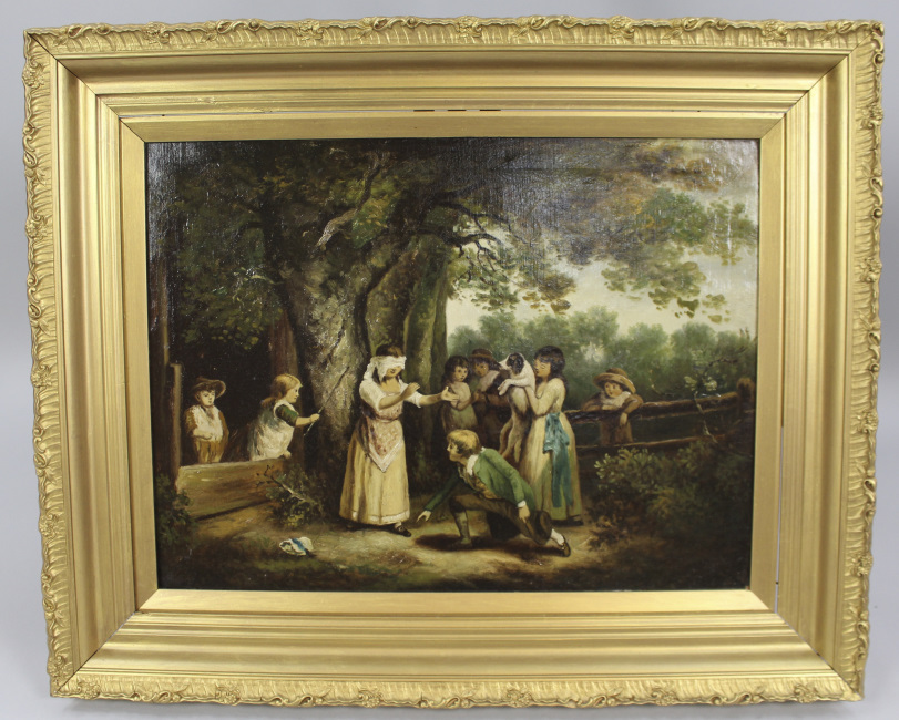 Pair of Early 19th c. Country Genre Scenes Oil on Canvas - Image 2 of 21