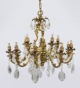 Impressive Gilt Metal Two Tier 15 Light Chandelier