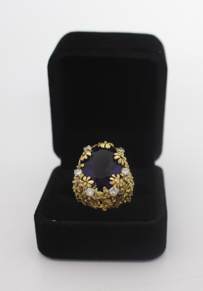 Amethyst & Diamond Fancy Openwork Flower Ring - Image 5 of 7