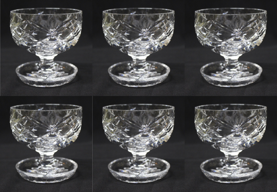 Set of 6 Vintage Cut Glass Crystal Sundae Dishes