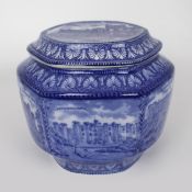 Maling Ware Blue & White Castle Lidded Jar