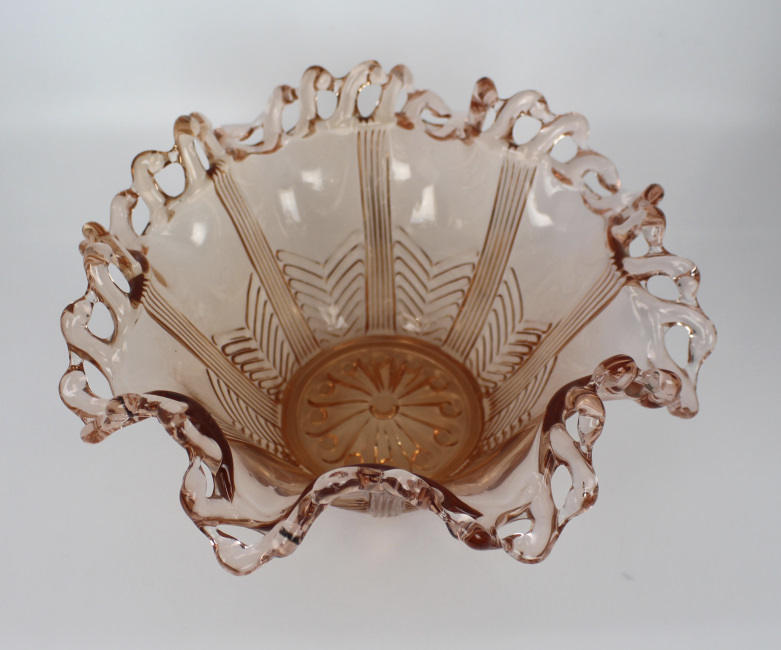 Vintage Brev Italian Pink Glass Pierced Rim Ruffled Bowl