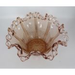 Vintage Brev Italian Pink Glass Pierced Rim Ruffled Bowl