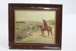 Antique 19th c. Coloured Country Print Set in Frame