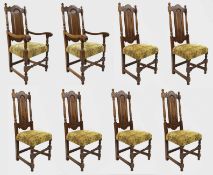 Set of 8 Heavy English Oak Dining Chairs c.1930