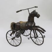 Early 20th c. Carved Wooden Horse on Tricycle