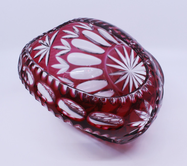 English Vintage Ruby Overlay Crystal Basket - Image 8 of 9