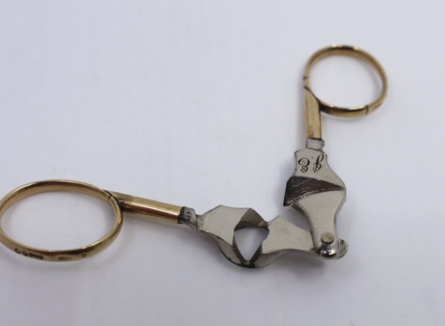 Early 20th c. Maple & Co Gold & Steel Cigar Scissors - Image 5 of 6