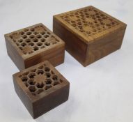 Set of Three Carved Wood Late 20th c. Boxes