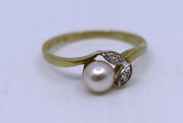 Pearl & Diamond Floral 14ct. Yellow Gold Ring