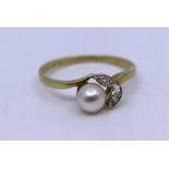 Pearl & Diamond Floral 14ct. Yellow Gold Ring