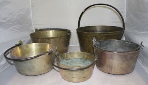 Set of 5 Early Antique English Handled Jam Kettles