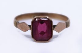 English Ruby Set Rose Gold 9ct Ring c.1930