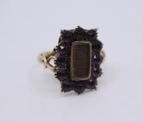 Victorian Mourning Ring with 12 Glass Stones