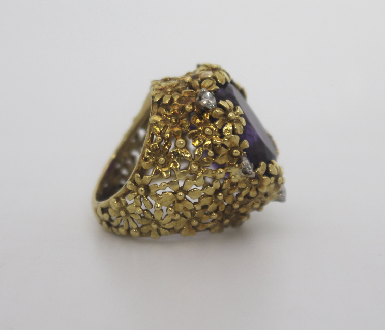 Amethyst & Diamond Fancy Openwork Flower Ring - Image 2 of 7