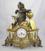Antique 19th c. Bronze & Marble Ormolu Mantle Clock