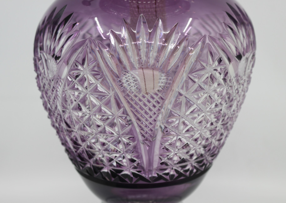 Very Fine English Cut Glass Amethyst Overlay Crystal Oil Lamp - Image 8 of 13