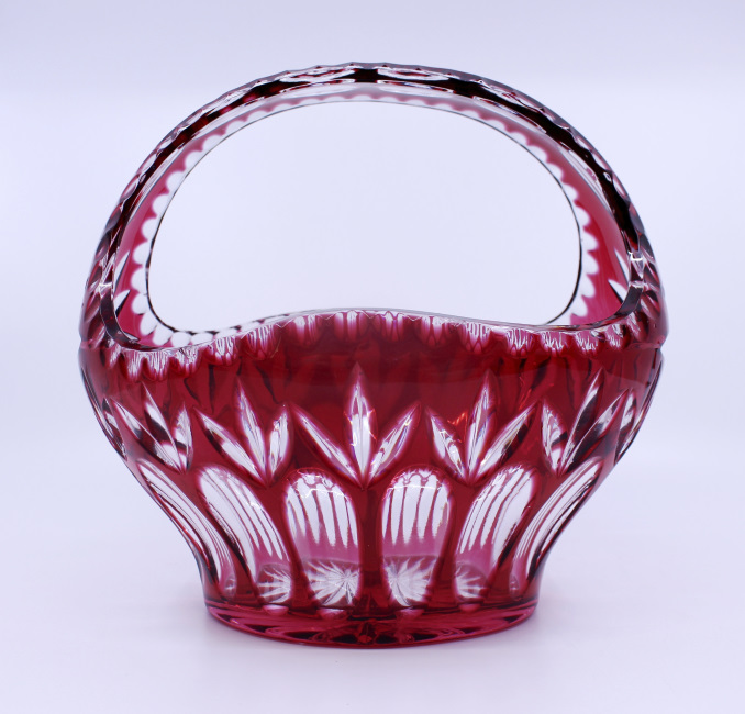 English Vintage Ruby Overlay Crystal Basket - Image 2 of 9