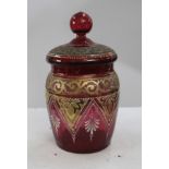 Gilded Venetian Cranberry Glass Lidded Jar