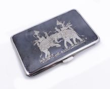 Vintage Sterling Silver Siam Cigarette Case Engraved War Elephants