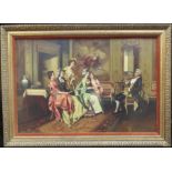 Fine Aristocratic Interior Genre Oil Painting Set in Gilt Frame