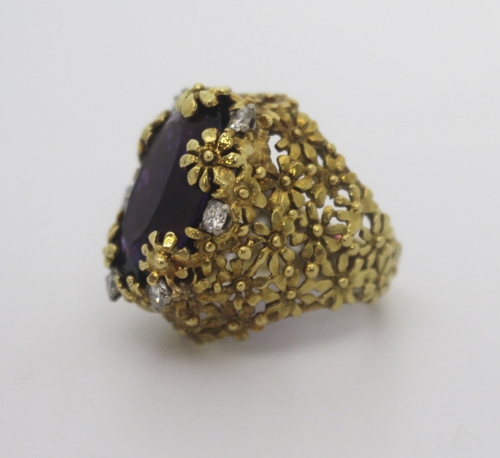 Amethyst & Diamond Fancy Openwork Flower Ring - Image 4 of 7